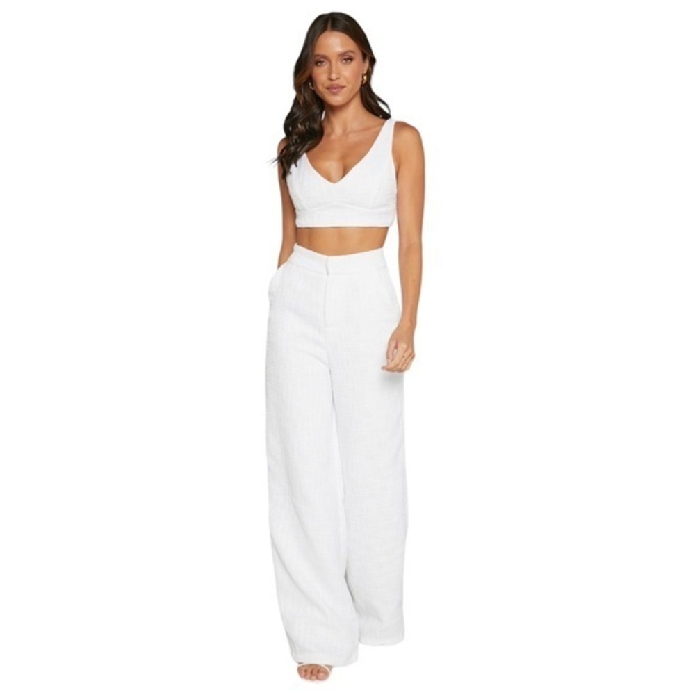 Showpo. Adelaide Two-Piece Set Crop Top and Wide Leg Pants in White